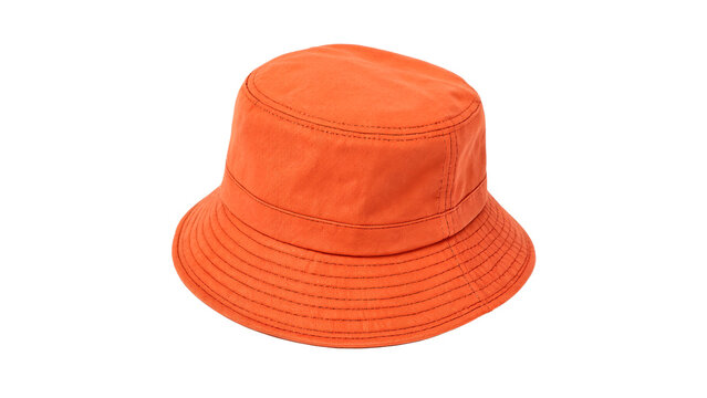Bright orange outdoor bucket hat fisherman cap template isolated on transparent background cut out