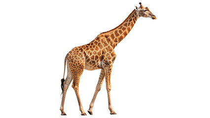 Full body profile view of an adult African giraffe standing isolated on transparent background cut out © AAAstock2025