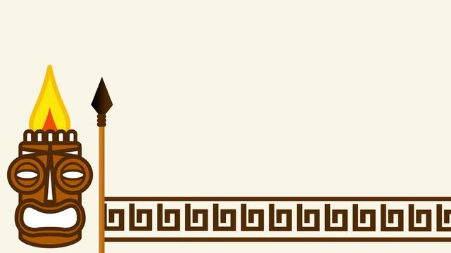 One large tiki warrior figure stands beside a long decorative patterned border wall in a beige tribal game setting