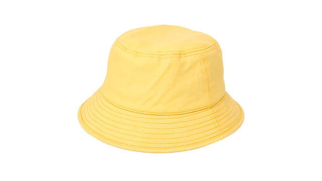Bright yellow outdoor bucket hat fisherman cap template isolated on transparent background cut out