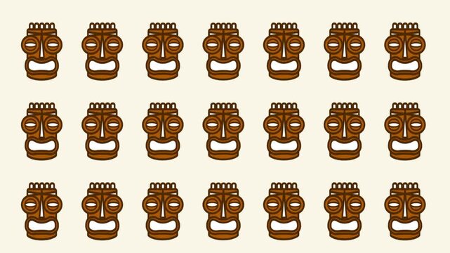 Many small tiki warrior icons fill the entire screen in a dense grid pattern on a beige game background
