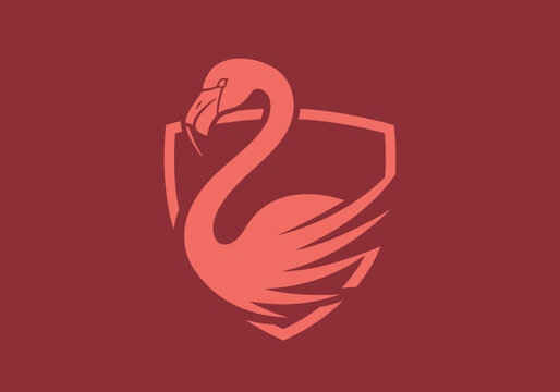 Stylized flamingo with a shield outline, minimalist design on a solid background