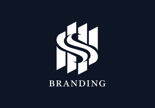 A sleek, modern logo features a stylized dollar sign intertwined with vertical bars representing growth