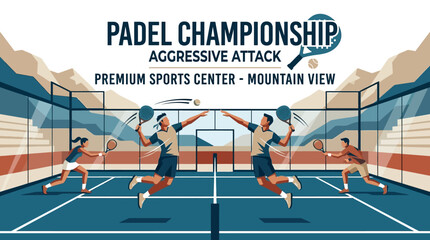 Obraz premium Padel Championship Aggressive Attack at Premium Sports Center With Mountain Views