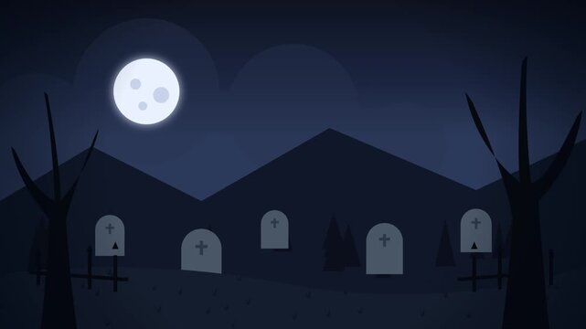 Spooky graveyard scene with full moon under night sky