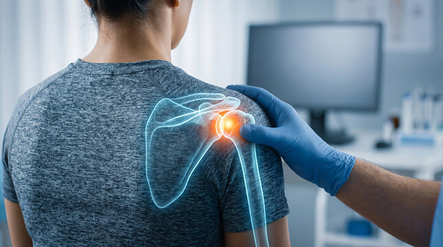Examining anatomical digital projections onto human tissue to locate precise inflammation within the complex scapula and rotator cuff structure.