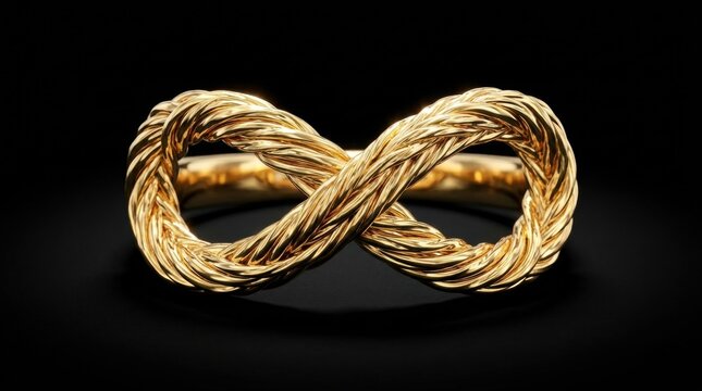 Luxurious 3D gold ring in infinity symbol design Abstract Swirl Loop Shape