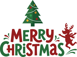 Merry christmas greeting with tree and reindeer on white background © firoz