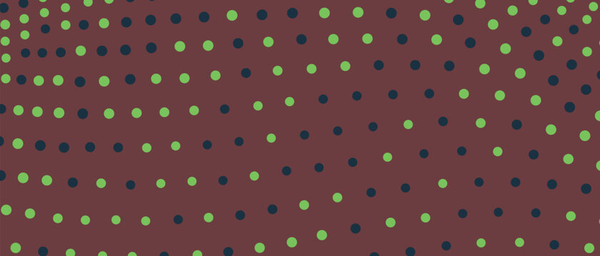 Minimalist polka dot pattern with scattered green and dark blue circles.
