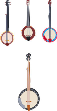 Banjo instruments illustrating stringed music elements for traditional sound, often associated with country and bluegrass genres, presented on a clean background