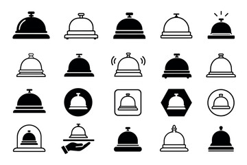 Fototapeta na wymiar Hotel reception service bell vector icons set featuring various designs of call bells for concierge, front desk, hospitality, and customer service assistance