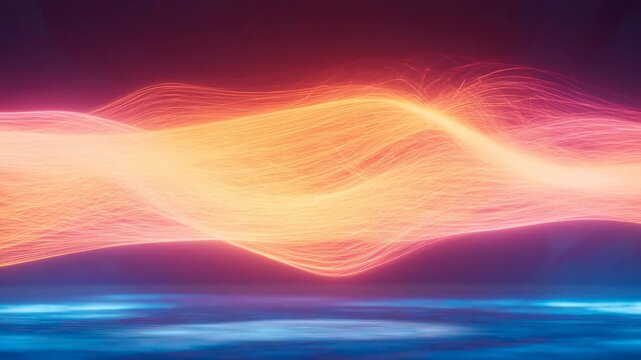 abstract wave patterns evolving in a digital space with dynamic and futuristic colors and shapes, static side view, digital rendering, technology, science fiction, red, orange, blue, purple.