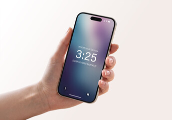 Isolated User's Left Hand Holding Modern Smartphone Mockup