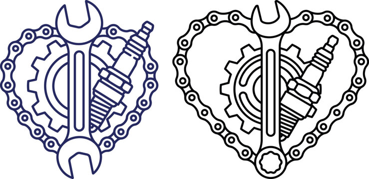 Automotive parts forming heart shape with wrench and gears mechanic automotive engineering