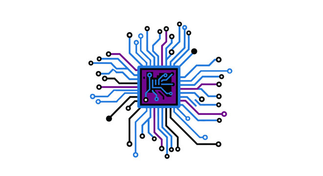 Colorful microchip circuit board design.