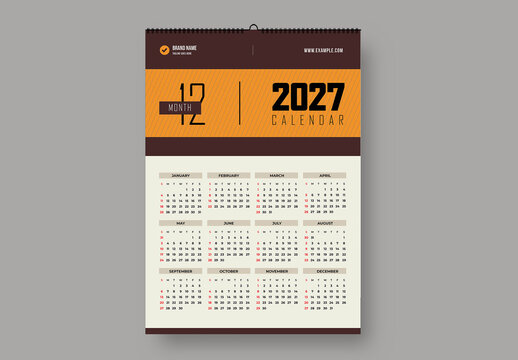 Minimal 2027 Annual Wall Calendar Template Layout