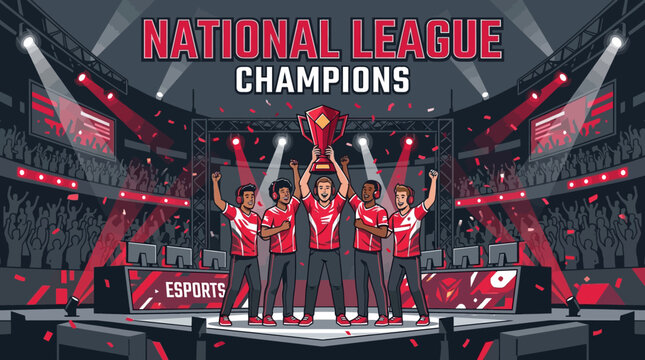 National League Champions Celebrate On Esports Stage With Trophy