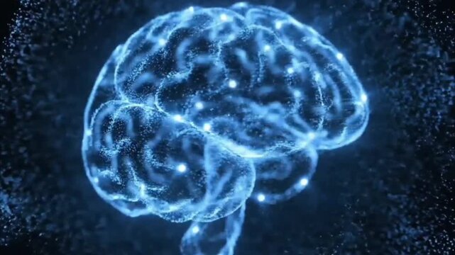 Glowing Neural Particles Forming a Human Brain