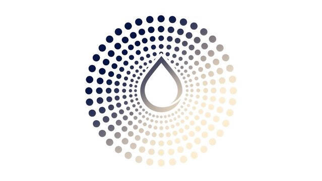 Modern droplet logo vector illustration with concentric dot particles array symbol of water technology serum hydration digital data science and circular ecosystem concept design