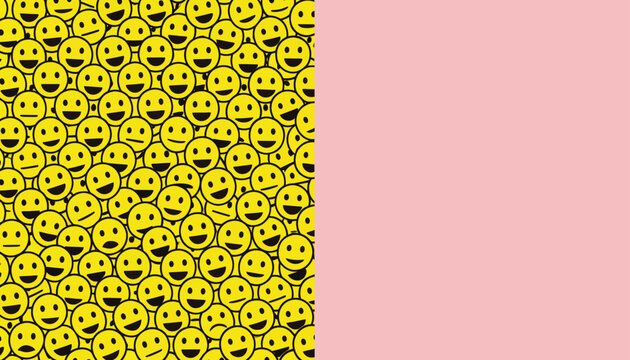 Abstract Background Featuring a Crowd of Yellow Smiling Emojis and a Pastel Pink Space for Text Presentation