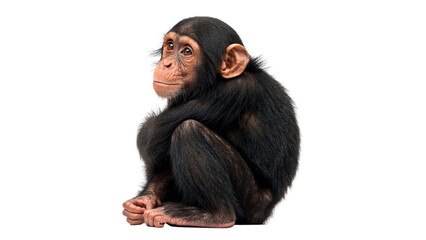 Cute small furry chimpanzee monkey sitting in profile isolated on transparent background cut out © 1png-stock