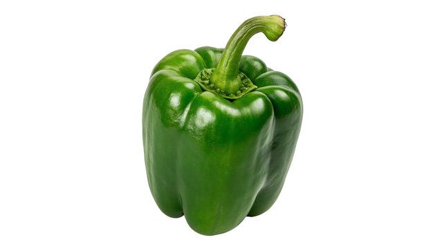 Fresh ripe green bell pepper sweet paprika vegetable template isolated on transparent background cut out