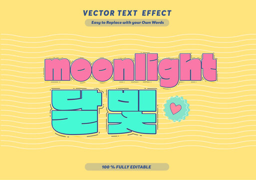Moonlight Korean Editable Text Effect Template, Playful Y2K Retro Typography