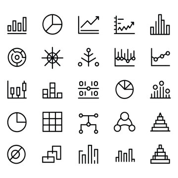 Chart Types Flat Line Icons Featuring Bar Column Pie Line Area Scatter Graph Financial Report Data Analysis Business Statistics Infographic Editable Stroke Pixel Perfect 64x64 Vector