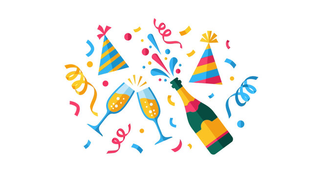 Colorful party celebration with champagne.
