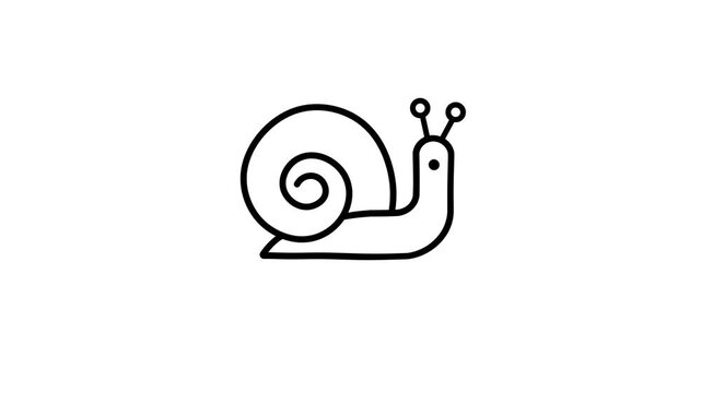 Snail icon animation, simple snail with a spiral line concept, coiled line, walking snail, transparent background, 4K video.