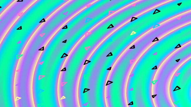 Psychedelic spiral pattern with neon colors and triangular shapes