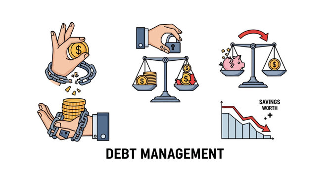 Debt Management and Financial Health Icon Set.