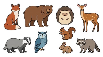 Obraz premium Charming Forest Animals Line Art Collection for Creative Projects on White Background
