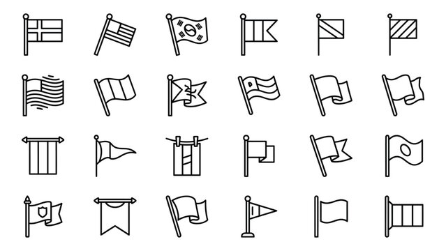 Collection of various flag icons in line art style