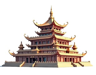 Obraz premium Miniature 3D Model of a Multi Tiered Ancient Asian Pagoda Temple