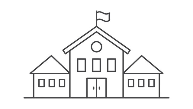 A line drawing of a school building with a flag on top