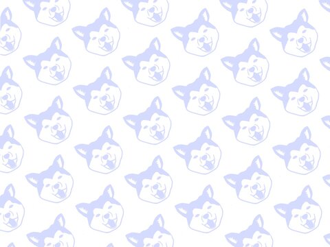 白バックに青色で日本犬の顔が模様になった背景素材イラスト