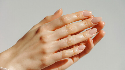 Fototapeta premium Elegant woman's hands with glossy nude manicure