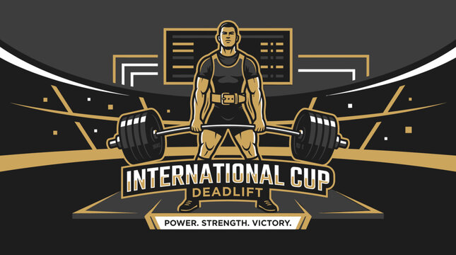 International Deadlift Competition Graphic With Arena Background Power Strength Victory