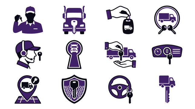Automotive locksmith and roadside service icons.