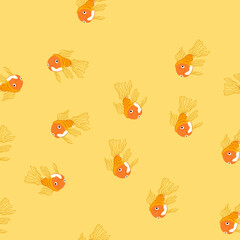 Obraz premium pattern breeding goldfish cartoon. comet fantail, oranda ranchu, shubunkin bubbleeye breeding goldfish sign. seamless vector illustration