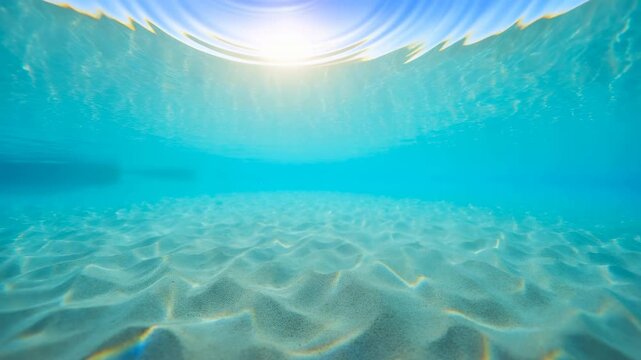 Underwater scene no action observed static scene, in ocean or sea environment, with waves, light reflections, with water texture, from a underwater perspective perspective.
