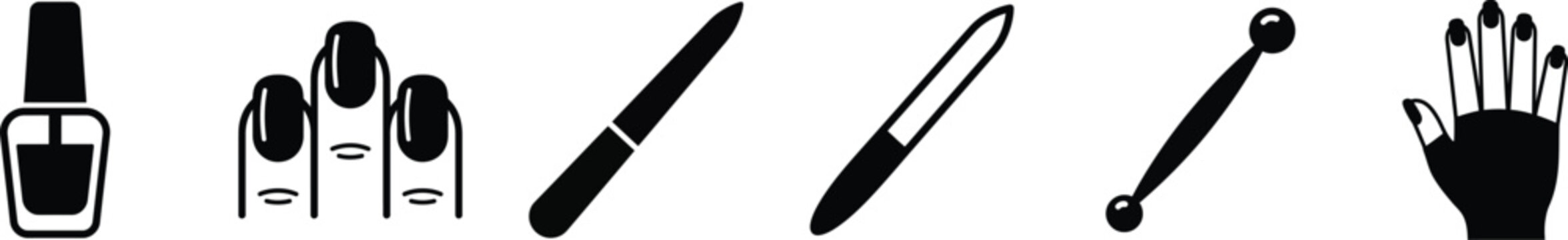 Black nail care icons set