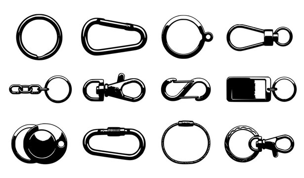 Realistic Metallic Keychain Holder Set with Chrome Key Rings and Key Organizer Accessories Vector Illustration