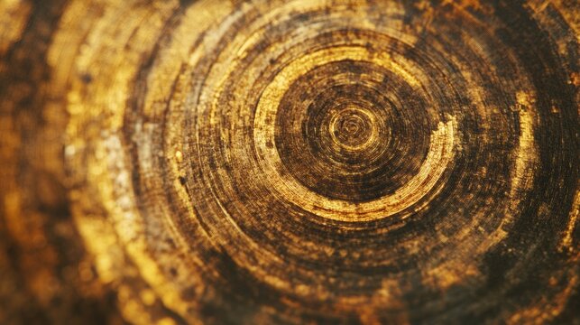 Close-up of a tree trunk revealing intricate growth rings and a warm golden hue, highlighting years of natural history