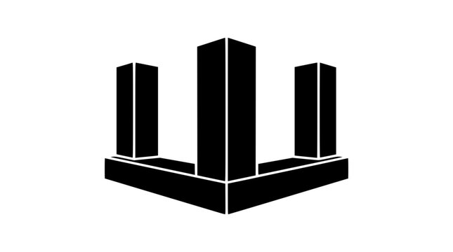 Modern Abstract Architectural Icon with Three Pillars and Geometric Base