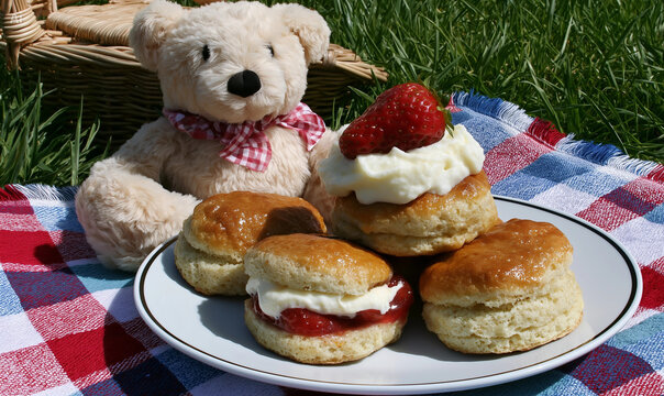 Fresh cream scone tea picnic