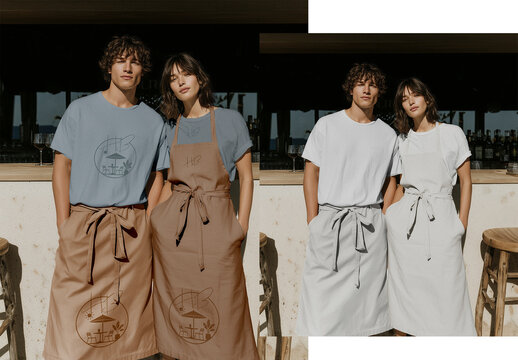 Restaurant Uniform Apron And T Shirt Mockup