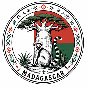 Madagascar Emblem with Lemur and National Flag