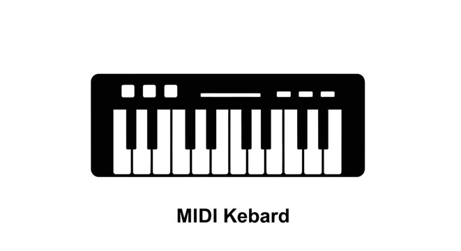 Black MIDI Keyboard Controller Icon on White Background